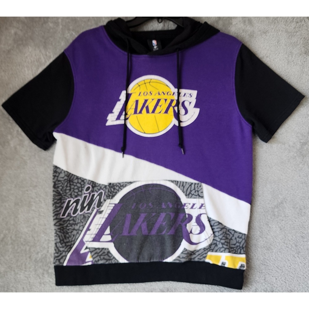 NBA Los Angeles Lakers Hoodie Mens Small Purple Graphic Short Sleeve Colorblock